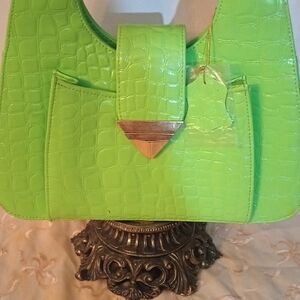 Vibrant Green Crocodile-Embossed Shoulder Bag